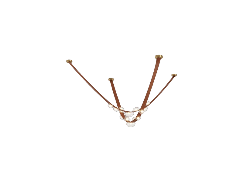 Suspension Double Lanière  - Cuir et 10 Perles LED (200 cm)