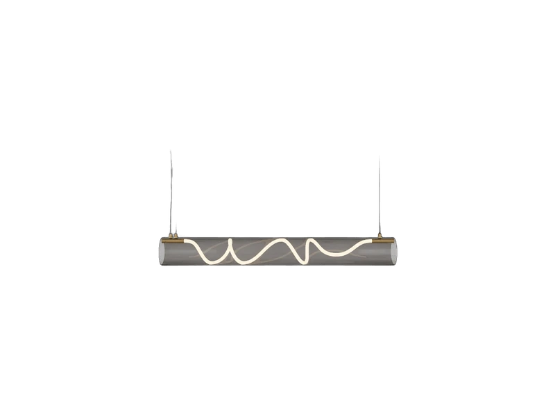 Suspension Linéaire en Tube Plexiglas avec Ruban Tressé Ondulé et Finitions Laiton - LED